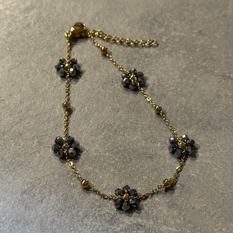2505BR0087/ Gray beads bracelet（Gold）