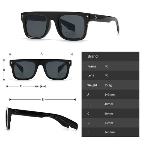 【 Select 】Vintage Retro Rivets Square Design Sunglasses (Black)
