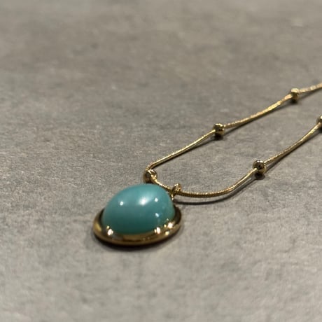 2503NC0321／oval stone  ball chain Necklace（Gold/Blue）
