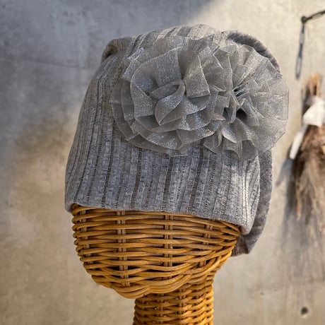 2504HW0086(S) / Chiffon flower Knit cap（Gray）