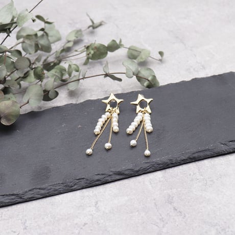 Pearl Tassel Long Drop pierce（Gold）   /   2104-PR0102