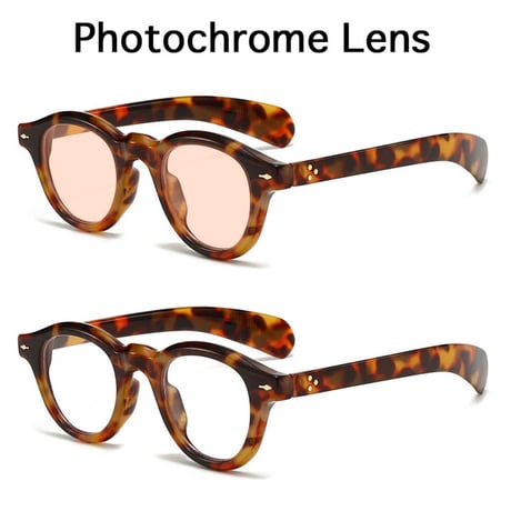 【 Select 】Oval Retro Rivets Photochromic Lens Sunglasses (Demi/Clear~Red)