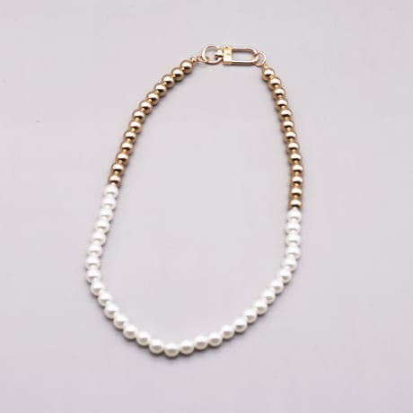 Pearl Mix Color Design Necklace（Gold×Wht）/ 2109-NC083