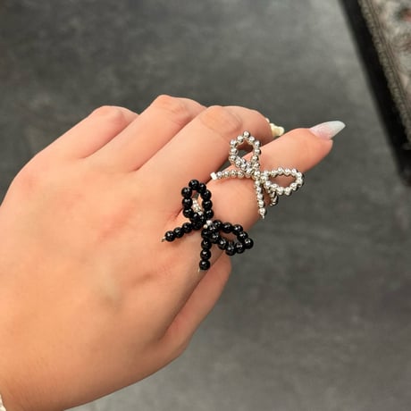 2407RG0502 / Beads ribbon motif ring（Silver/Black）