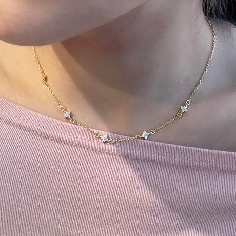 2512NC0375/ Stone Flower  chain  necklace（Gold）