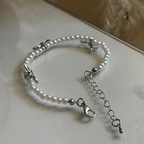 2408BR0057 ／ beads ribbon bracelet（Pearl）
