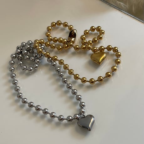 2407NC0253 / Ball chain heart necklace（Gold）