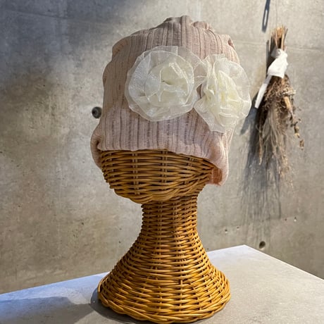 2504HW0086(S) / Chiffon flower Knit cap（Beige）