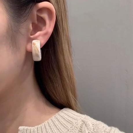 Acrylic Ear Hoop Clips Earrings（Marble White） /  2102_ER042