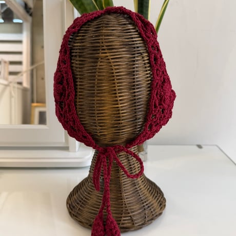 2606GS072(S) / Flower Motif Crochet Head Scarf (Wine)