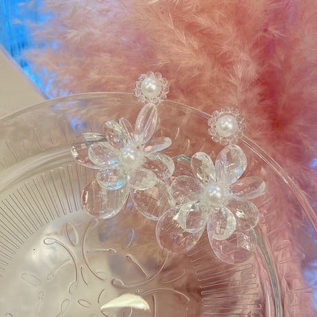 Clear flower center pearl pierce（Clear）/ 2210_PR0513