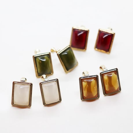 Square classical Earrings（WHITE）/  ER-029