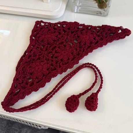 2606GS072(S) / Flower Motif Crochet Head Scarf (Wine)