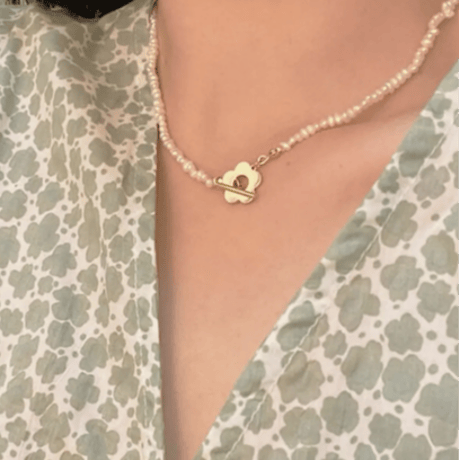 Metallic Florets Freshwater Pearl Necklace（Pearl）  / 2106-NC073