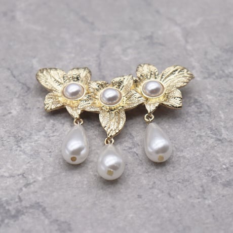 Vintage Flower Pearl Brooch（GOLD） / OT-002