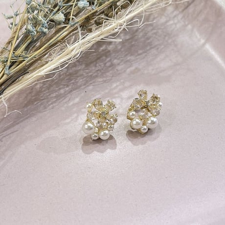 Flower bijou mini pearl Pierce（Gold/Pearl） /  2206_PR0488