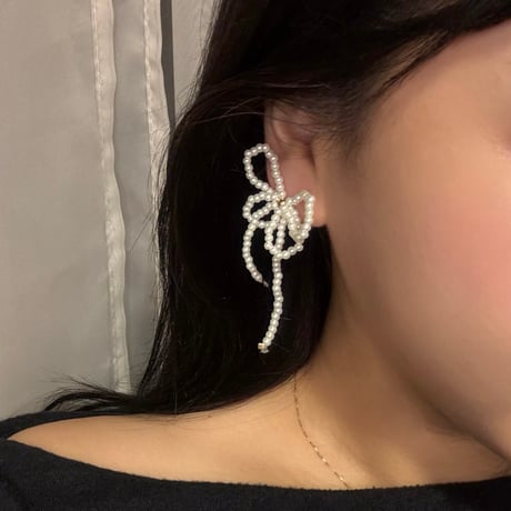 2311PR0618#B / Ribbon motif pearl Pierce（Pearl）