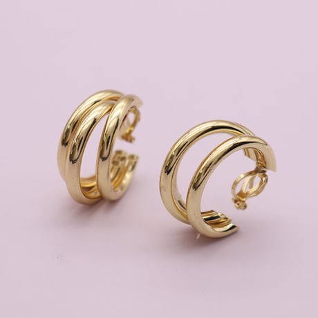 Three Line Vintage Clip Earrings（Gold） / 2107_ER067