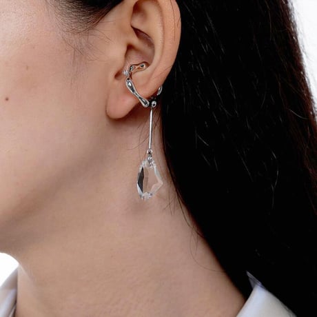Geometric Acrylic clear stone Bone Earcuff （Silver） / EC050
