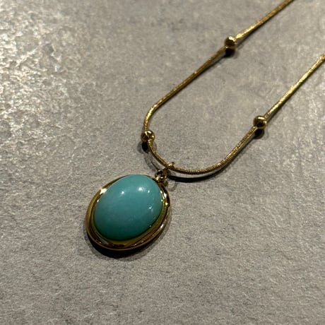 2503NC0321／oval stone  ball chain Necklace（Gold/Blue）