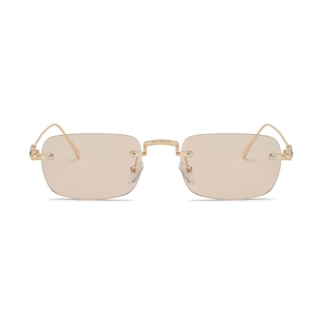 【 Select 】Metal Flame Rimless Squarer Sunglasses #1 (Gold/Lt.Beige)
