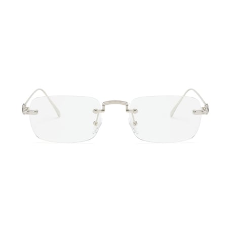 【 Select 】Metal Flame Rimless Squarer Sunglasses #1 (Silver/Clear)