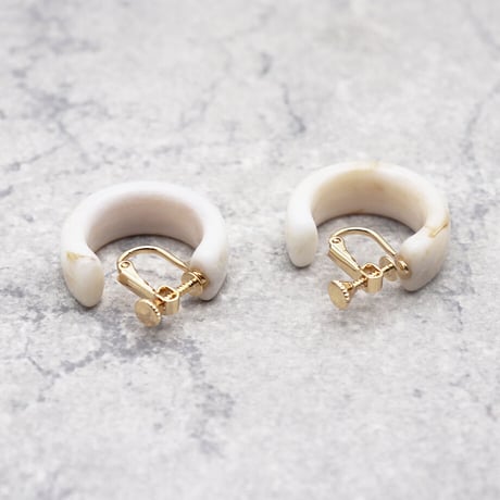 Acrylic Ear Hoop Clips Earrings（Marble White） /  2102_ER042