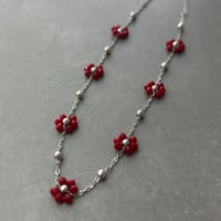 2603NC0380 / Beads Flower Necklace（Silver/ Red）
