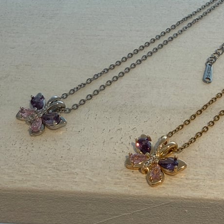 2605NC0396 / Stone butterfly motif Necklace（Silver）