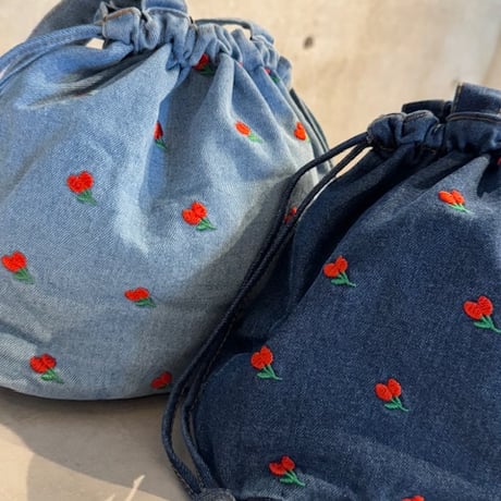 2507BG036(S)/  Flower denim  Bag (Light Blue)