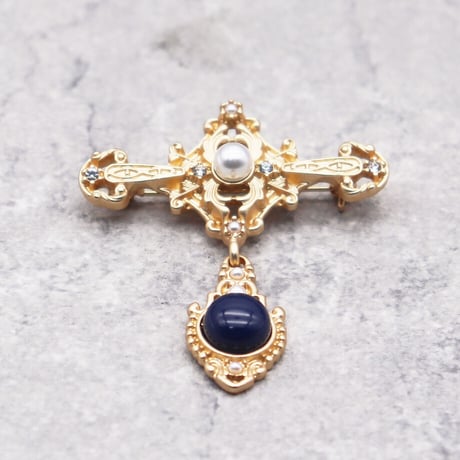 Vintage Rhinestones Pearl Brooch（GOLD） / OT-004