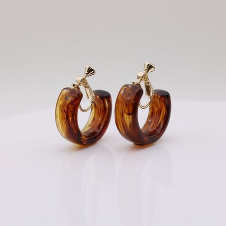 Acrylic Ear Hoop Clips Earrings（Marble Brown） /  2102_ER042