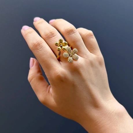 2604RG0775 / Twist double flower ring（Gold）