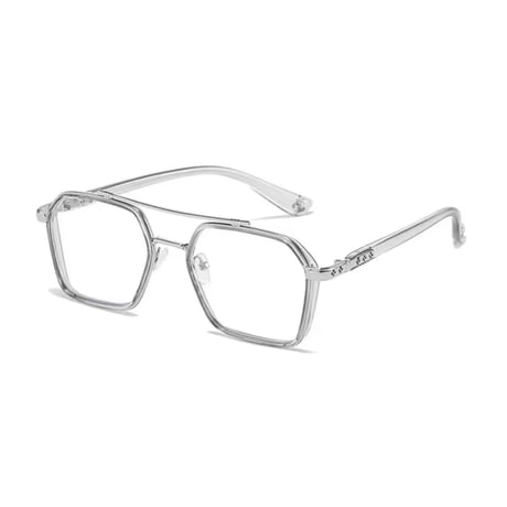 【 Select 】Double Bridge Square Sunglasses (Gray/Silver/Clear)