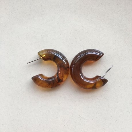 Semicircular Hoop Earrings Pierce（Brown） / 2102-PR012