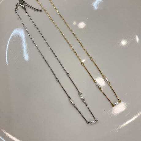 Barropue pearl bar chain Necklace (Silver) / 2212_NC0177