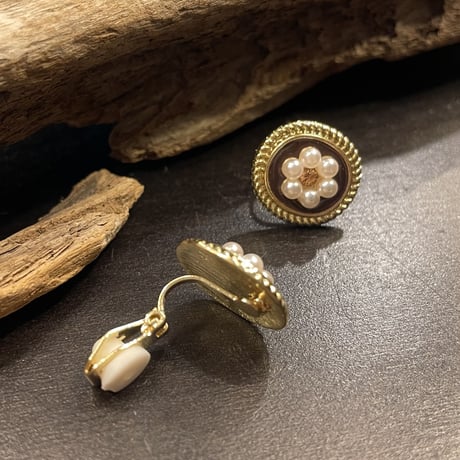 Pearl Flower Button Earring（Gold/Pearl）／2212_ER0127