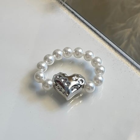 2409RG0514 / Pearl heart motif ring（Pearl/Silver）