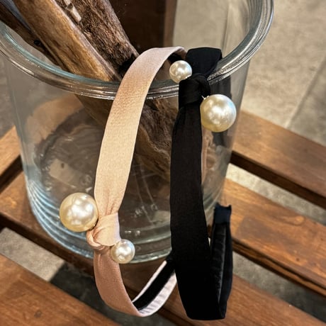 2409HA0078 / Double Pearl ribbon headband（Black）