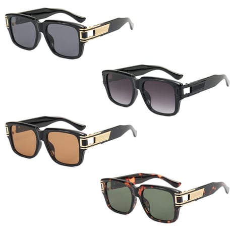 【 Select 】Classic Vintage Square Large Flame Sunglasses  (All Black/Fade Grey)