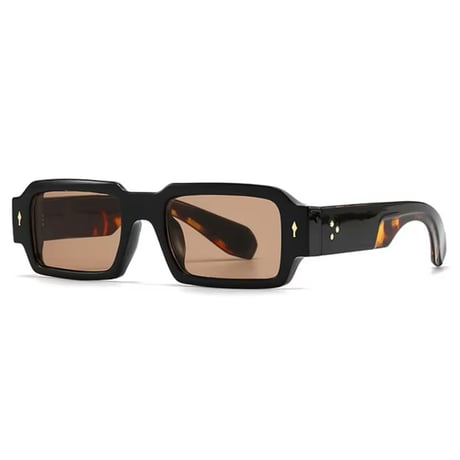 【 Select 】Vintage Square Rivets Sunglasses((Black/Tea）