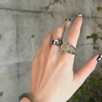 Acrylic Marble Deformation oval Ring（Silver） /  2110-RG132