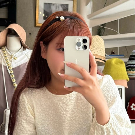 2409HA0078 / Double Pearl ribbon headband（Black）