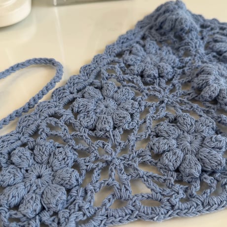 2606GS072(S) / Flower Motif Crochet Head Scarf (Blue)