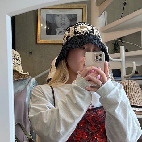 2406HW0038(S)/ Flower crochet Hat（Black）