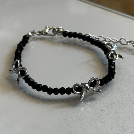 2408BR0057 ／ beads ribbon bracelet（Black）