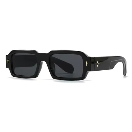 【 Select 】Vintage Square Rivets Sunglasses (Black/Grey）