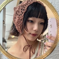 2606GS072(S) / Flower Motif Crochet Head Scarf (Coffee)