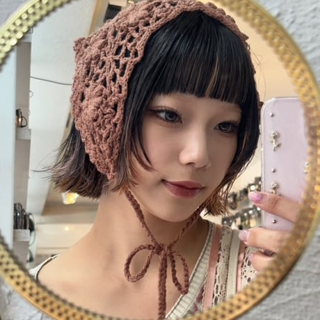 2606GS072(S) / Flower Motif Crochet Head Scarf