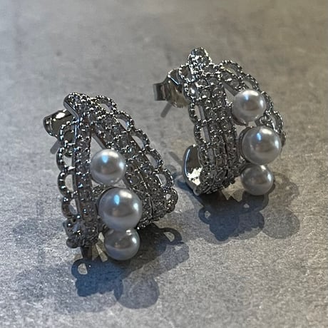 2503PR0767 / Lace pearl curve Pierce（Silver）